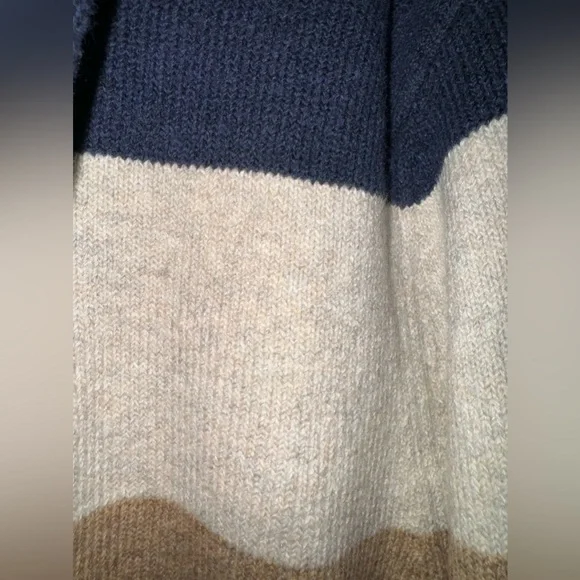 NEW Goodfellow Color-block Hoodie Sweater Blue, Cream & Tan Dapper Brown NWT - Picture 9 of 11